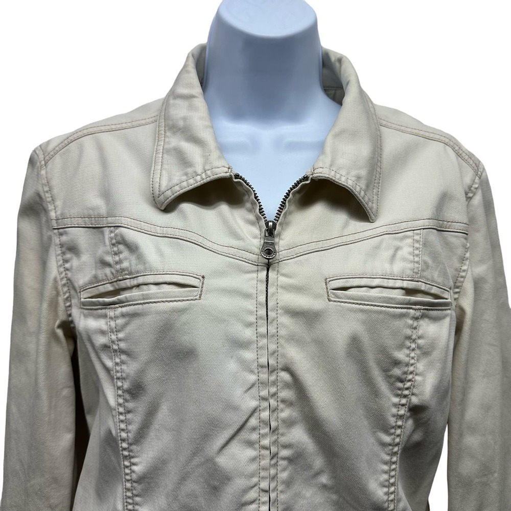 V516 Harley Davidson Women’s M Cream Long Sleeve Full Zip Jean Jacket GUC